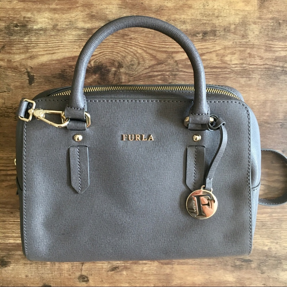 Gray Furla Elena Saffiano Leather Satchel 8x10